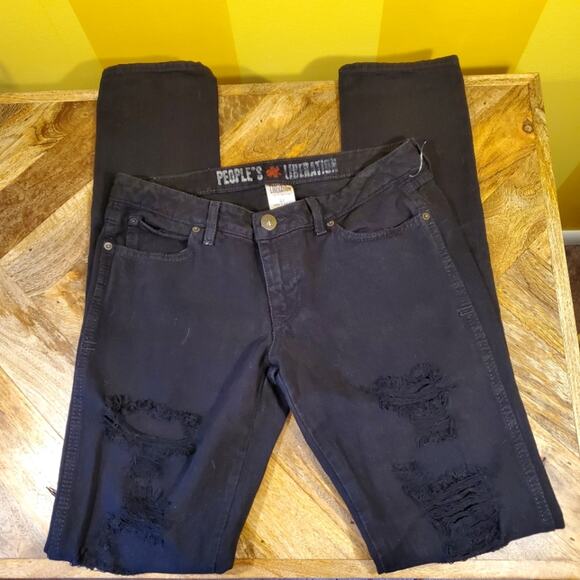 NWOT People's Liberation Black Distressed Skinny Jeans, Sz 27 Tall - Picture 1 of 8